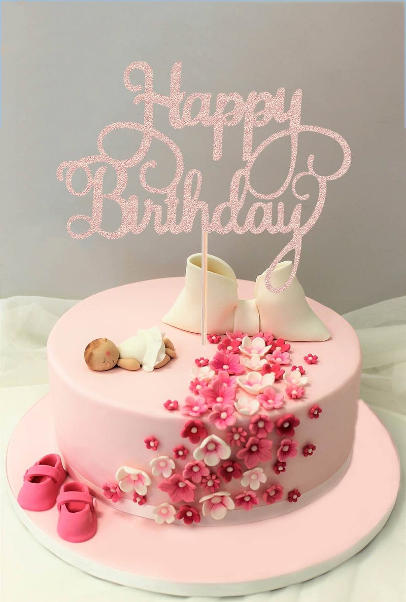 AHAORAY Happy Birthday Cake Topper - Rose Gold Glitter Happy Birthday Cake Bunting Decor - Birthday Party Cake Decoration Supplies  for Photo Booth Props - Image 2