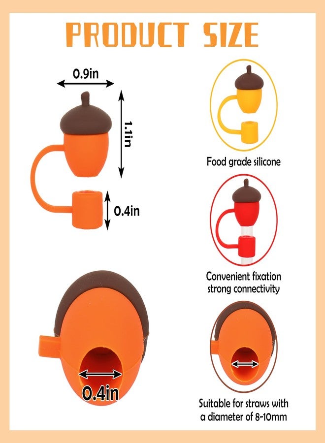FYSUIMU 4Pcs Fall Acorn Straw Cover Caps 0.4 Inch Autumn Thanksgiving Silicone Reusable Straw Topper for 30 & 40 OZ Tumbler Cups - Image 2