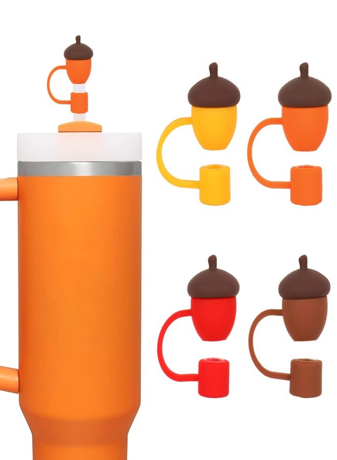 FYSUIMU 4Pcs Fall Acorn Straw Cover Caps 0.4 Inch Autumn Thanksgiving Silicone Reusable Straw Topper for 30 & 40 OZ Tumbler Cups - Image 1