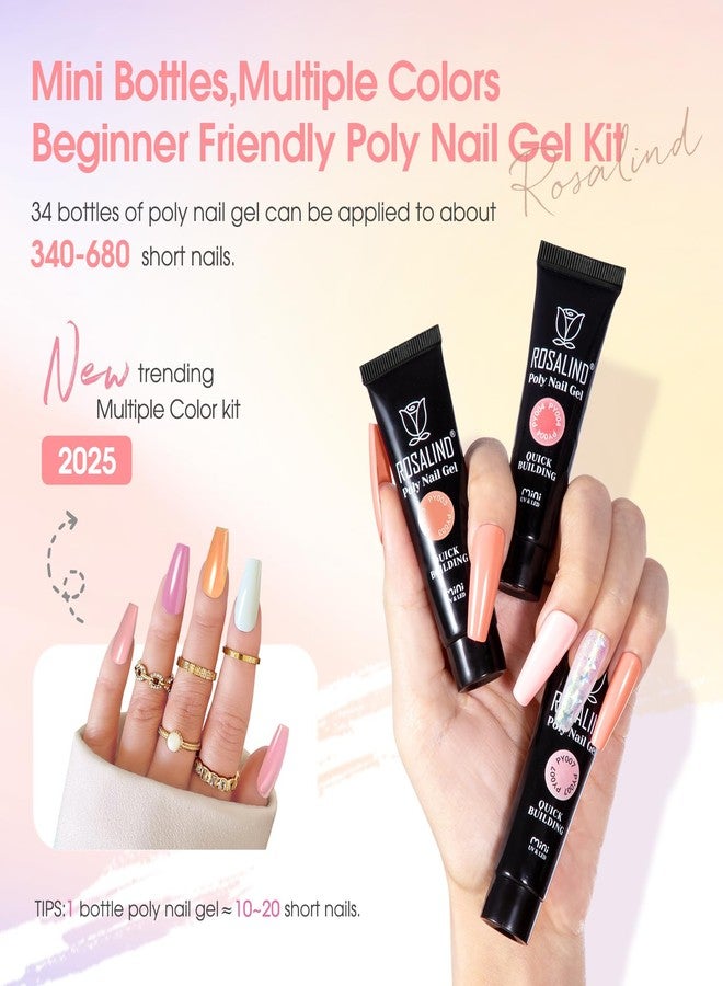 Rosalind مجموعة جل الأظافر الملون من روزاليند - 34 لون + ملحقات نيون مجموعة جل الأظافر الشفافة العارية مع مصباح UV صغير وحل الانزلاق لمجموعة تمديد صيفية وهالوين - Image 3