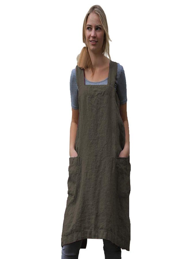 Larmliss Women’s Pinafore Square Apron Baking Cooking Gardening Works Cross Back Cotton/Linen Blend Dress with 2 Pockets - Image 1