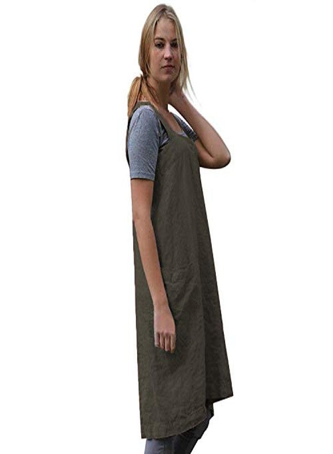Larmliss Women’s Pinafore Square Apron Baking Cooking Gardening Works Cross Back Cotton/Linen Blend Dress with 2 Pockets - Image 4