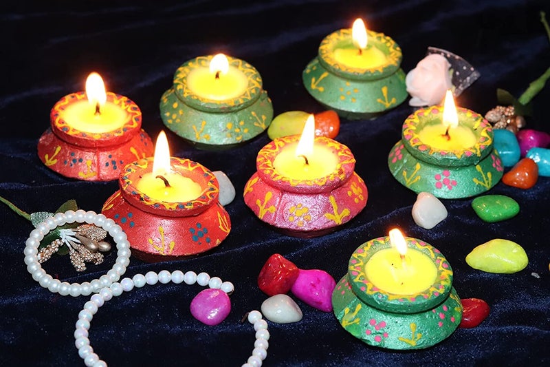 NRSON ® مصابيح ماتكي التقليدية من الطين المزخرف لعيد ديwali ونافرتي (مجموعة من 30، متعددة الألوان) - Image 1