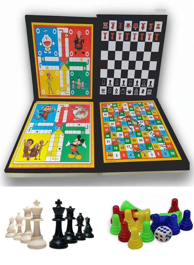 XOKO Combo of Woonden Ludo + Chess + Snake & Ladders with 1 Set of Ludo Coins 1 Set of Chessmen Coins| 3 in 1 Board Game Strategy & War Game Indoor Game Party & Fun Games Board Game| - Image 1