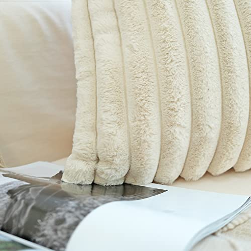 JOJUSIS Pack of 2 Faux Fur Plush Decorative Throw Pillow Covers Couch Cushion Case Soft Pillowcases (Beige, 24 x 24-Inch) - Image 5