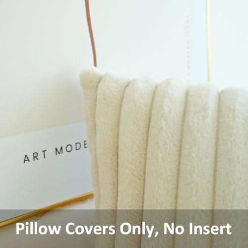 JOJUSIS Pack of 2 Faux Fur Plush Decorative Throw Pillow Covers Couch Cushion Case Soft Pillowcases (Beige, 24 x 24-Inch) - Image 2