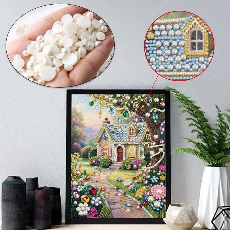 طقم رسم اللؤلؤ الفني yzARTche، حرفة يدوية من اللؤلؤ DIY، حرفة رسم النقاط بالأحجار الكريمة لديكور الجدران المنزلية، مجموعة هدايا غير مؤطرة 30×40 سم - 22 - فيلا - Image 2