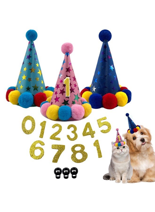 3DROSE 3/5Pcs Small Cats Dogs Birthday Hats Set， Kitten Puppies Party Decoration Hats Grooming Accessories (3 Pcs Classic Style) - Image 1