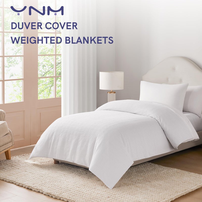 YnM Cotton Waffle Weave Duvet Cover for Weighted Blankets with 16 Strings (Coconut White, 48''x72'') - Image 2