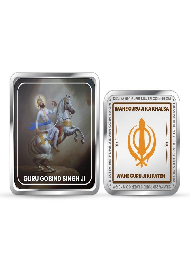 Silviya BIS Hallmarked 999 Pure Silver Guru Gobind Singh Ji Coin (10g) Square Shape - Sikh Religious Gift - Spiritual Keepsake - With Certificate of Authenticity - Image 1