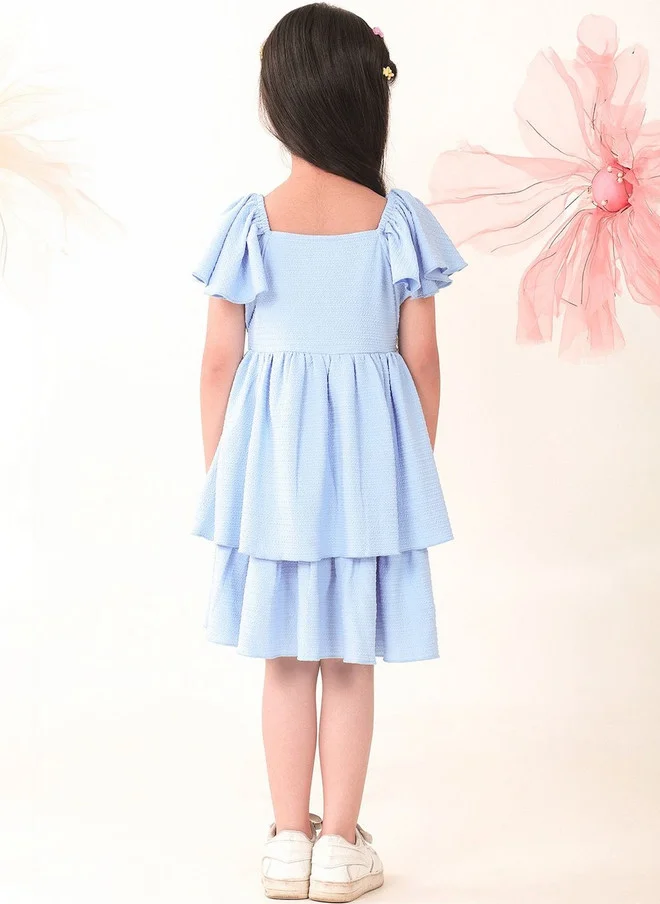 Bonkids BONKIDS Blue Satin Fit & Flare Dress for Girls