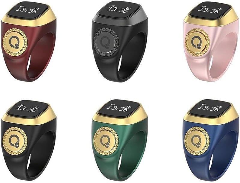 تسبيح رقمي ذكي بخاتم عداد مع منبه اهتزازي وساعة منبه للأذان 18 ملم وردي