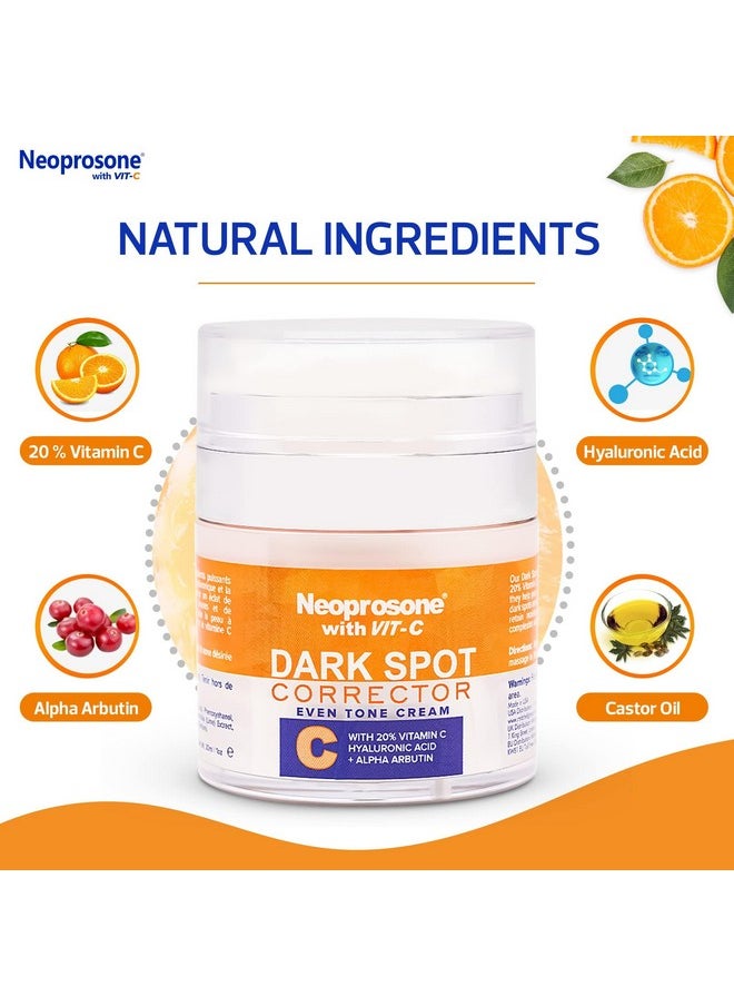 Neoprosone 20% Vitamin C Dark Spot Corrector Cream 1 Fl Oz / 30Ml Skin Brightening Gel Cream With Hyaluronic Acid Vitamin E  - Image 2