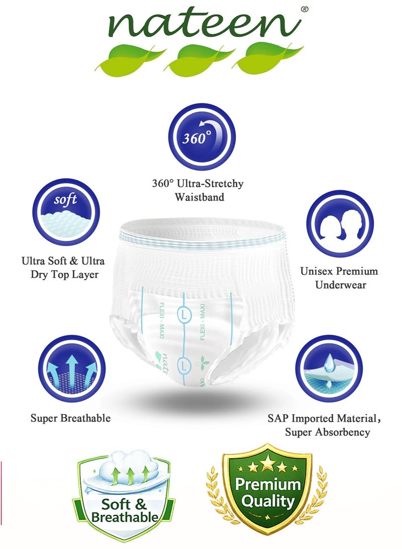 nateen 30 Count Pack of 3 Nateen Flexi Maxi Adult Diapers Pants Night Time Pull Up Large Size Waist 110-170cm Disposable Incontinence Underwear for Men & Women, Ultra Absorbent 3450ml Overnight Adult Pull Ups with Odor Control Wetness Indicator Leak Guard Protection, Breathable Soft Rustle Free Adult Diaper Pants for Elderly Care - Image 4