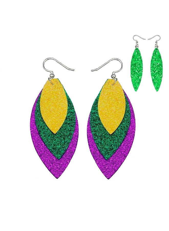 Mall of Style Purple Gold Green Earrings For Women - Mardi Gras Jewelry - Mardi Gras Accessories (Power) - Image 1
