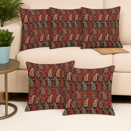 STITCHNEST Printed Polycotton Cushion Covers 16x16 Inches – Set of 5 Decorative Throw Pillow Covers for Sofa, Couch, Bed, Living Room - Image 1