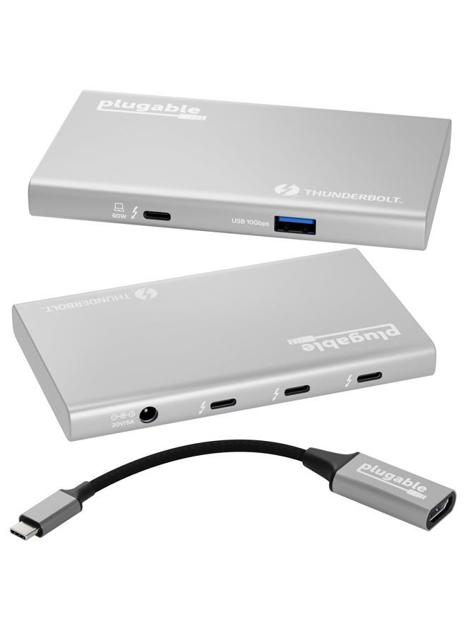 Plugable USB4 Hub, 5-in-1 Thunderbolt 4 Hub with 60W Charging, Single 8K or Dual 4K Display, Compatible with USB4 / Thunderbolt 4/3 Macs and USB4 / Thunderbolt 4 Windows (1x USB-C to HDMI Adapter) - Image 1