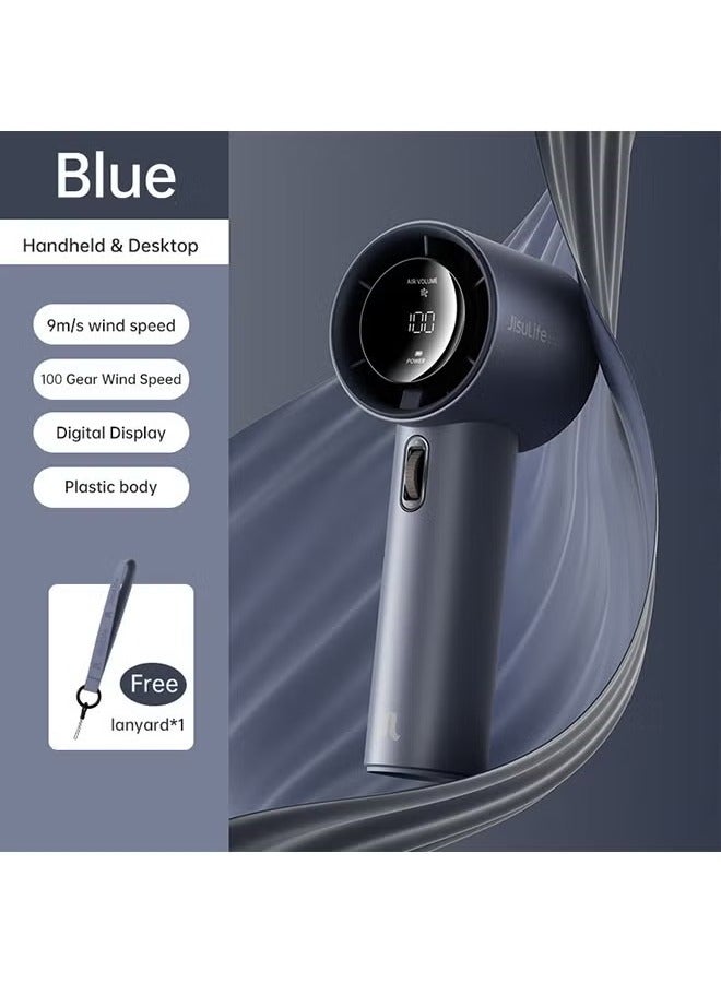 JISULIFE JISULIFE Portable Handheld Fan, Mini USB Rechargeable Fan [12H Max Cooling Time], Personal Makeup/Eyelash Fan, Handheld Fan with Smart LED Digital Display 100Speed Personal Fan for Women Men Travel Camping Outdoor GRAY BLUE  - Image 1