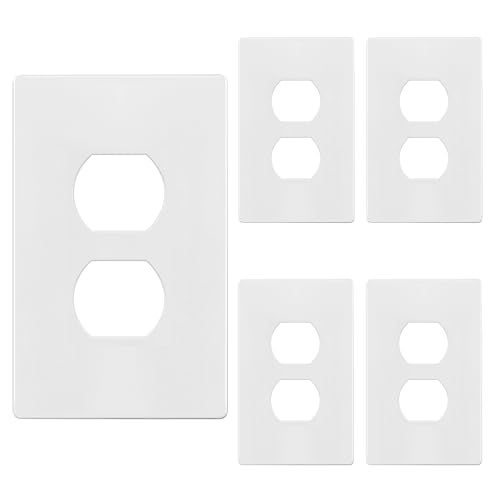 TG MidSize Screwless Duplex Wall Plate Child Safe Receptacle Outlet Cover Medium Size 1Gang 488 H x 311 L Polycarbonate Thermoplastic UL Listed SPMS1W5P White 5 Pack - Image 1