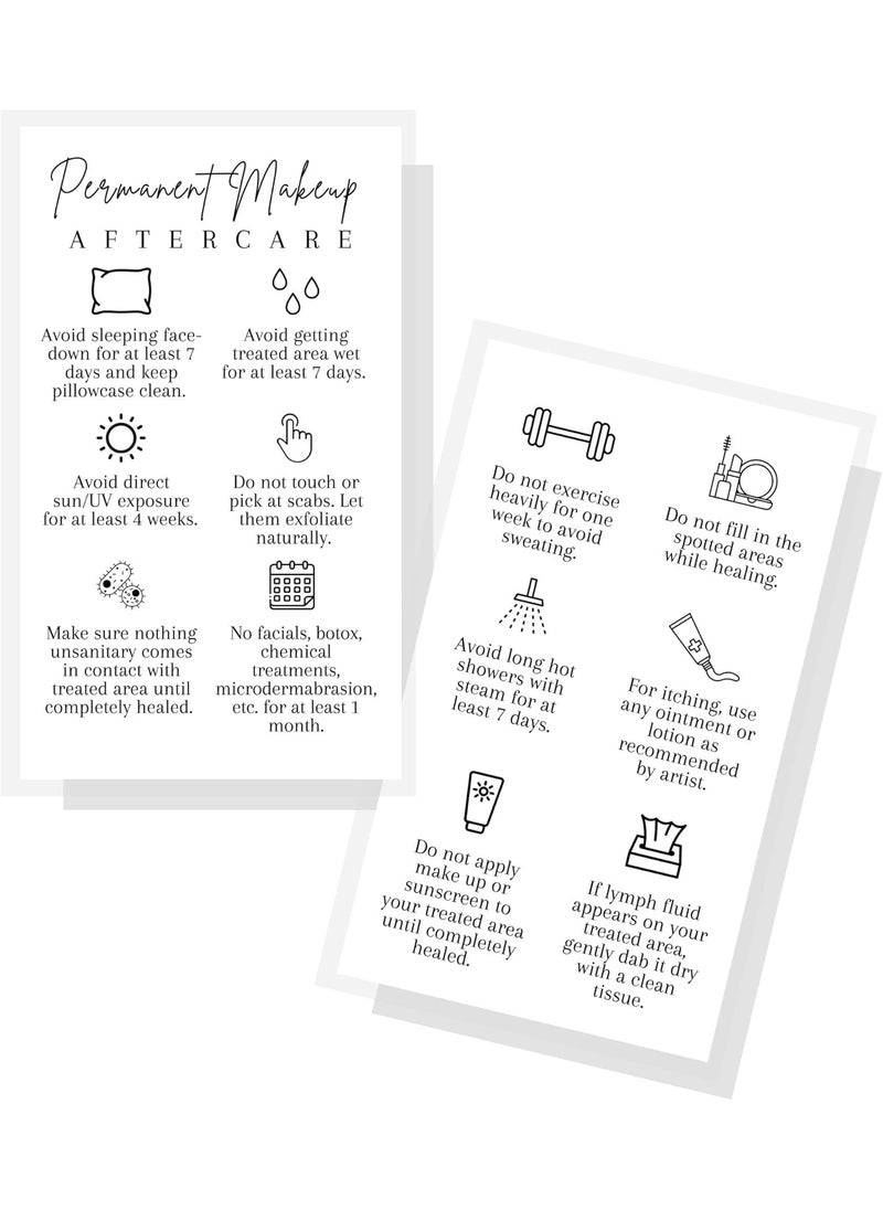 Lashicorn - Permanent Makeup PMU aftercare Instructions Minimalist | 50 pk 2 x 3.5” business cards Makeup Artist Tattoo Microblading, Lip Blushing, Eyeliner Client Cards How To Care for White and black Simple - Image 1