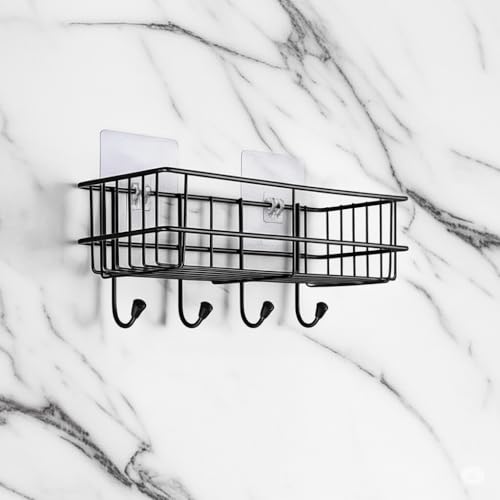 RACKORA Self Adhesive Bathroom Organiser Without Drill, Stainless Steel Shelf Rack for Wall, Kitchen Sink Organizer, Corner Shelf & Wall Hanging Bathroom Storage - Black (Pack of 1) - Image 2