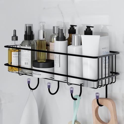 RACKORA Self Adhesive Bathroom Organiser Without Drill, Stainless Steel Shelf Rack for Wall, Kitchen Sink Organizer, Corner Shelf & Wall Hanging Bathroom Storage - Black (Pack of 1) - Image 1