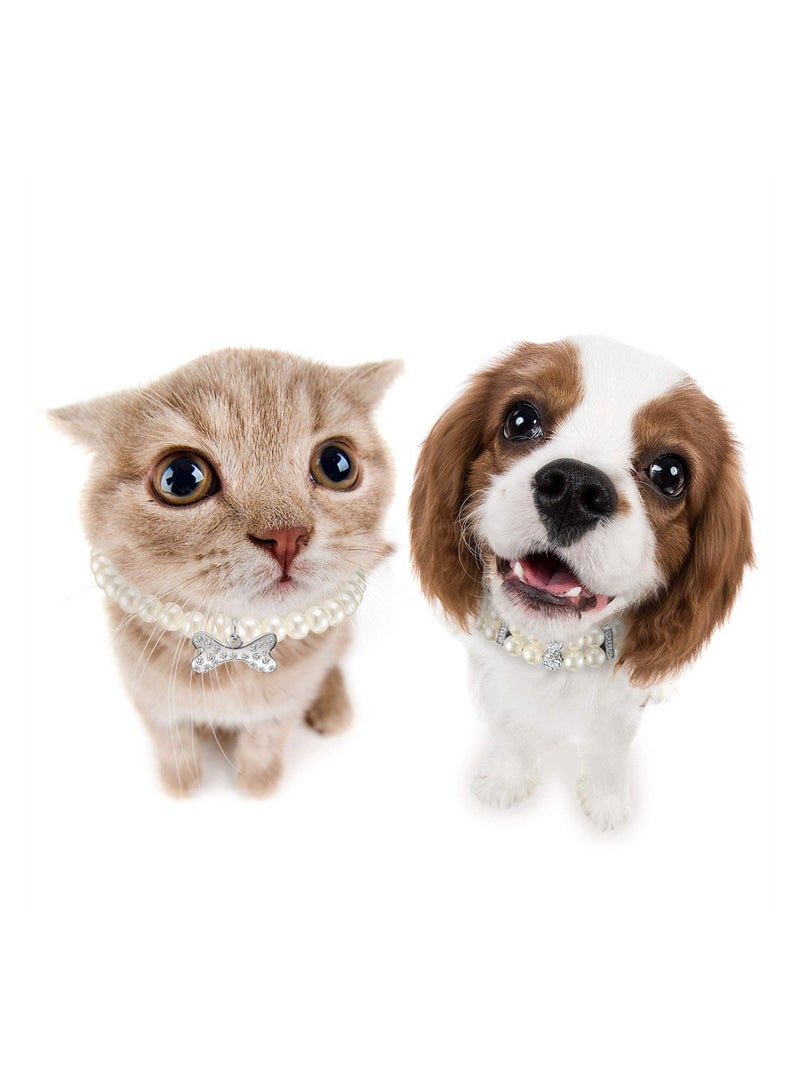 SYOSI Dog Cat Pearl Collar, 2 Pieces Bling Necklace Collar, Adjustable Pet Pearl Necklace Crystal Rhinestones Pearls Charms Dog Collar for Small Dogs Cats Wedding Birthday Party - Image 5