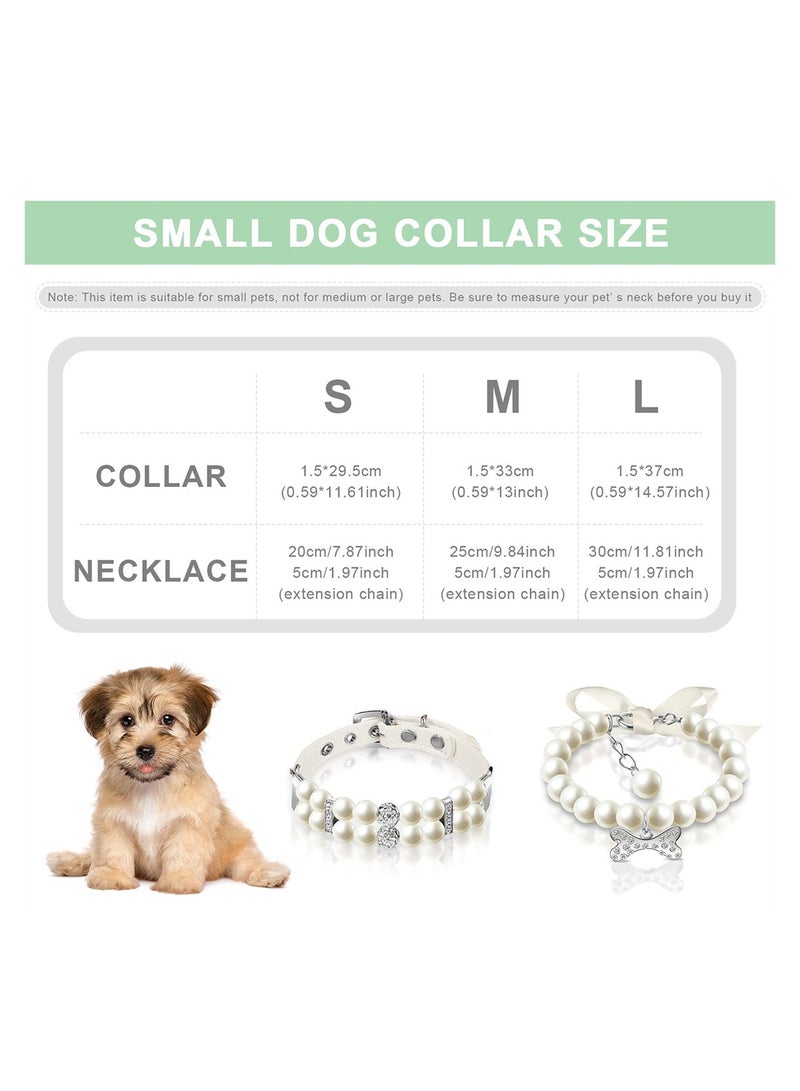 SYOSI Dog Cat Pearl Collar, 2 Pieces Bling Necklace Collar, Adjustable Pet Pearl Necklace Crystal Rhinestones Pearls Charms Dog Collar for Small Dogs Cats Wedding Birthday Party - Image 2