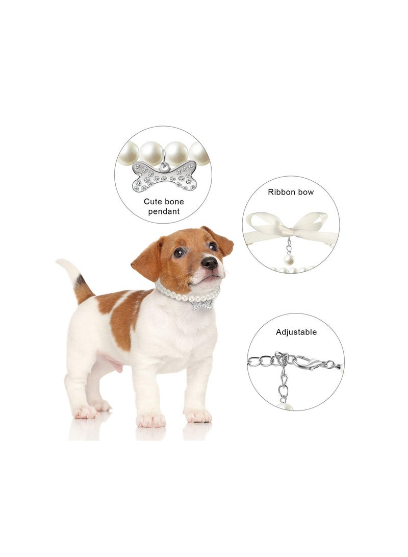 SYOSI Dog Cat Pearl Collar, 2 Pieces Bling Necklace Collar, Adjustable Pet Pearl Necklace Crystal Rhinestones Pearls Charms Dog Collar for Small Dogs Cats Wedding Birthday Party - Image 4