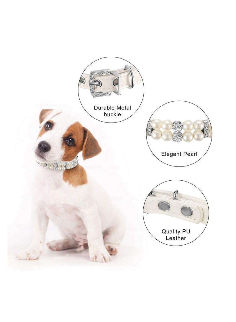 SYOSI Dog Cat Pearl Collar, 2 Pieces Bling Necklace Collar, Adjustable Pet Pearl Necklace Crystal Rhinestones Pearls Charms Dog Collar for Small Dogs Cats Wedding Birthday Party - Image 3