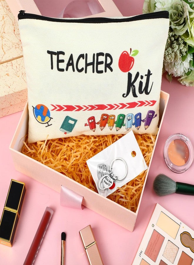 MTLEE 2 Pcs Christmas Teacher Appreciation Gift Women Teacher Kit Present Women Makeup Pouch Cosmetic Bag Thank You Keychain (C Shape) - Image 2