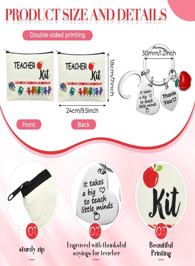 MTLEE 2 Pcs Christmas Teacher Appreciation Gift Women Teacher Kit Present Women Makeup Pouch Cosmetic Bag Thank You Keychain (C Shape) - Image 5