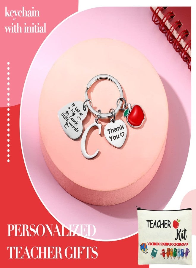 MTLEE 2 Pcs Christmas Teacher Appreciation Gift Women Teacher Kit Present Women Makeup Pouch Cosmetic Bag Thank You Keychain (C Shape) - Image 3