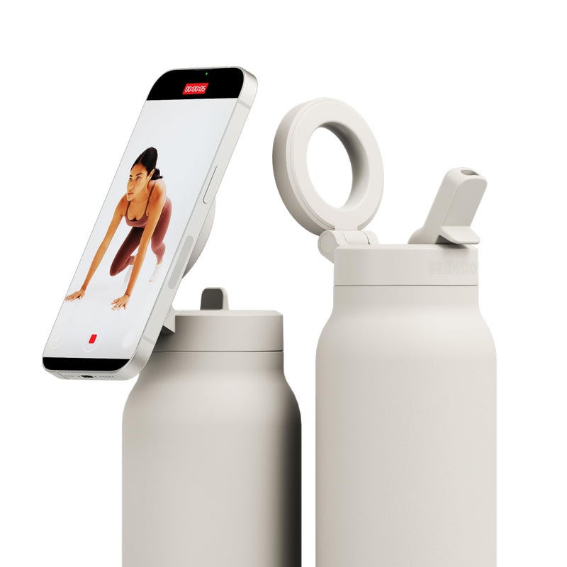 Ringo PRO Water Bottle with Magnetic Phone Mount & Sip Straw Lid - Insulated Stainless Steel Bottle for Workouts, Content Creation, Navigation & Facetime on the Go, 12Hrs Hot/24Hrs Cold Ivory-24oz - Image 1
