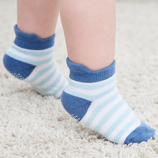 ZAPLES Baby Non Slip Grip Ankle Socks with Non Skid Soles for Infants Toddlers Kids Boys Girls, Stripes boys, 2-3 Years - Image 2