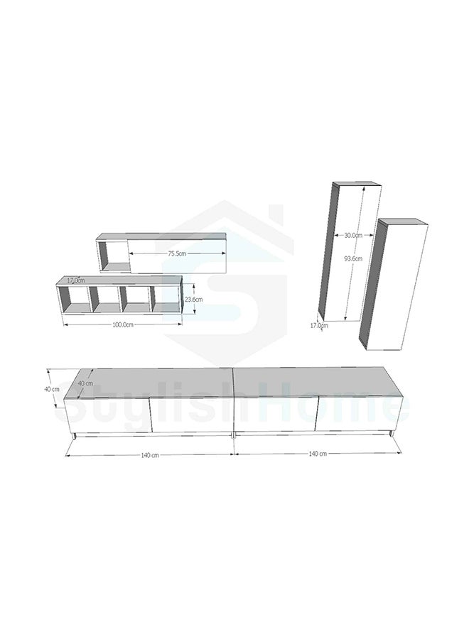 Stylish Home Large white TV table and cabinet - Ege2 40x280x40 cm - Image 4