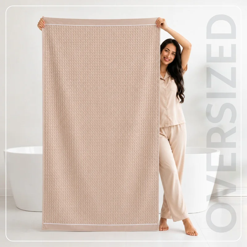 Donetella WAFFLE - 1pcs Bath Sheet (1 Piece, 90x180 cm) – Microfiber 310 GSM Waffle Weave Ultra Soft & Highly Absorbent Quick Dry Large Bath Sheet, Lightweight Solid Bath Sheet for Bathroom, Gym, Spa & Travel.  | Best Price UAE