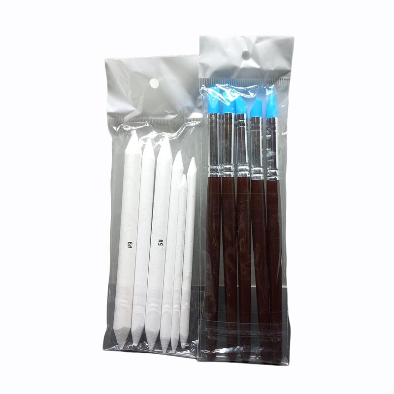 GRIZZLY Grizzly 5pcs Durable Wood Pen with Rubber tip 6pcs Paper Double Ended Stumps for Art Craft Set of 2  - Image 2