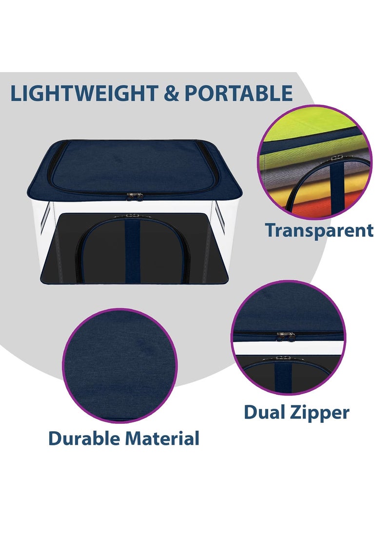 Kuber Industries Kuber Industries Pack of 20 Storage Bag Wardrobe Bag with Handle PVC Transparent Storage Bag MultiPurpose Bag for ClothesToy Underbed Storage Bag U Zip Navy Blue Black  - Image 4
