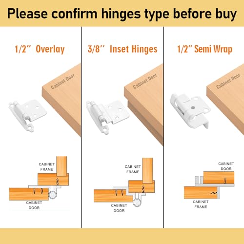Donanim 12 White Overlay Cabinet Hinges 30 Pack 15 Pairs Self Closing Flush Face Mount Cabinet Hardware Hinges for Kitchen Cabinet Doors - Image 3
