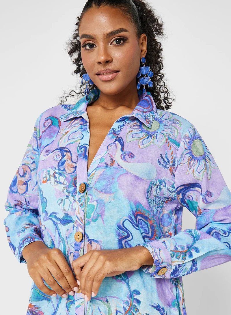 That’s My Gal Printed Button Down Shirt Dress