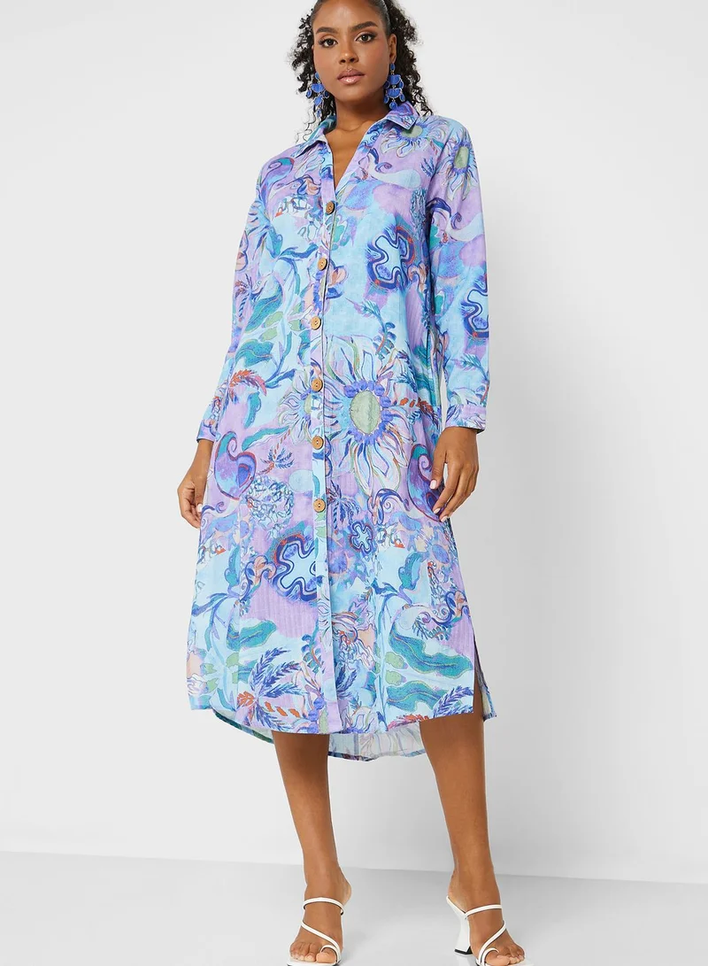 That’s My Gal Printed Button Down Shirt Dress