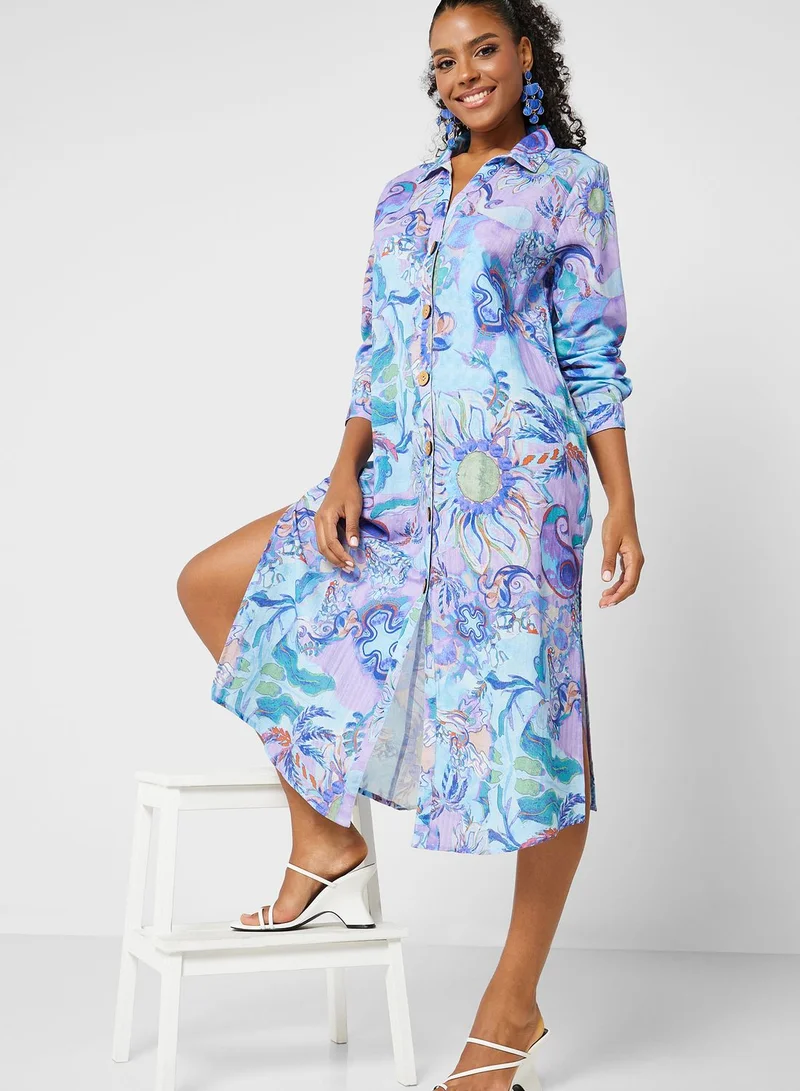 That’s My Gal Printed Button Down Shirt Dress