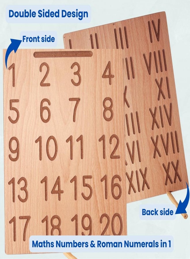 TOYJOS Wooden Alphabet & Number Tracing Boards with Tracing Pen | 2 Double-Sided Boards | Capital & Small Letters + Number Writing (1-20) & Roman Numerals | Montessori Learning Writing Slate (Age 2+) - Image 3