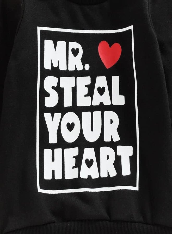 YINGISFITM Baby Girl Boy Valentines Day Outfit Toddler Crewneck Sweatshirt Long Sleeve Shirt Pullover Top Spring Clothes (Mr steal your heart black,4-5T) - Image 5