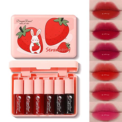 MinFei 6 Colors Lip Tint Stain Set Korean Lip Stain Mini Liquid Lipstick Moisturizing Natural Korean Lip Gloss Set Long Lasting Waterproof NonStick Cup High Pigment Lip Color Makeup 
