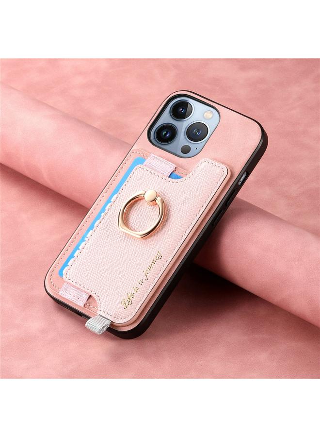 اس-توب جراب هاتف iPhone 14 Pro Retro Magsafe Cross Leather Ring Holder Card Bag Case - Image 5