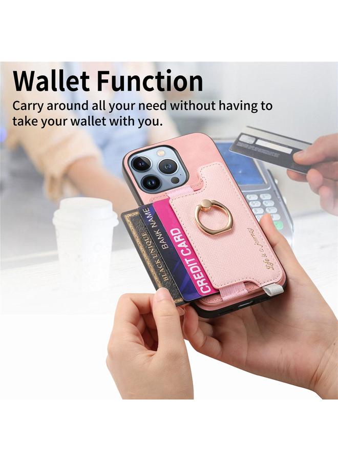 اس-توب جراب هاتف iPhone 14 Pro Retro Magsafe Cross Leather Ring Holder Card Bag Case - Image 4