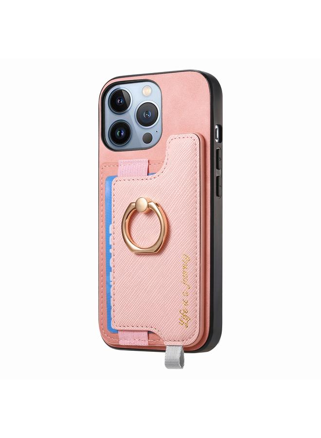 اس-توب جراب هاتف iPhone 14 Pro Retro Magsafe Cross Leather Ring Holder Card Bag Case - Image 2