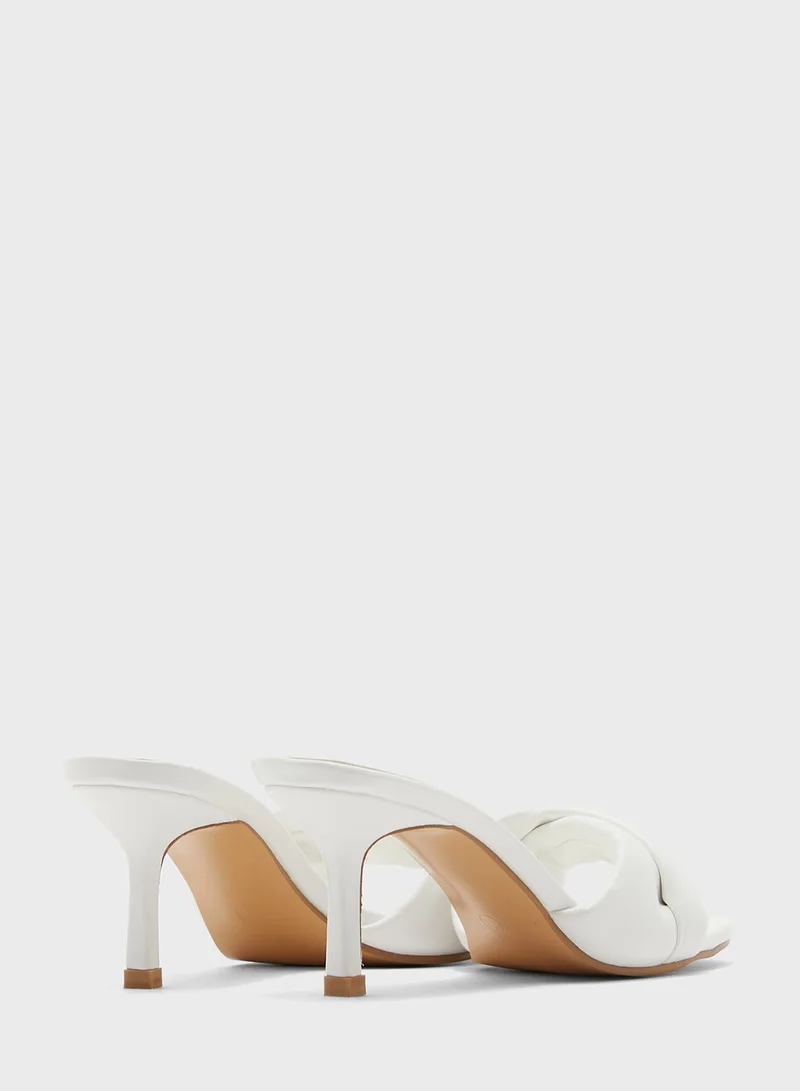 Ginger Twisted Front Square Toe Stiletto Mule Sandal